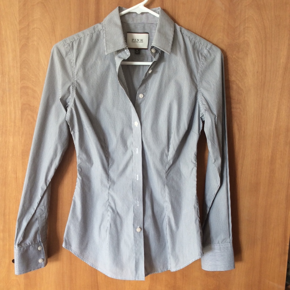 EUC Thomas Pink Black Striped Button Down Size 2